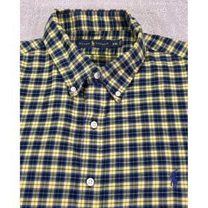 Ralph Lauren Flannel Men's Size XXL Yellow Black Blue Plaid Button Down Shirt